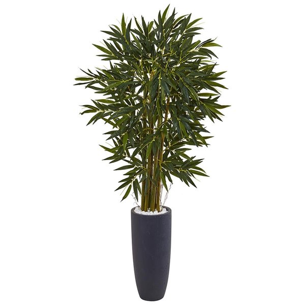 Nearly Naturals 6.5 ft. Silk Bamboo Tree in Gray Cylinder Planter NEN-5813-IFS